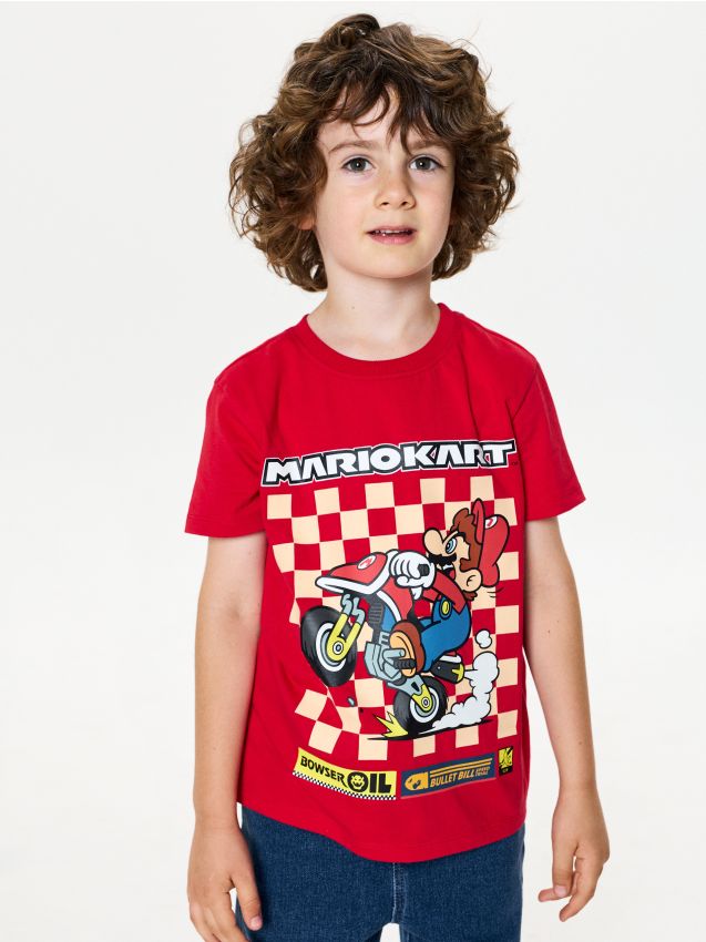 Sinsay - Tricou din bumbac cu imprimeu Super Mario - bordo