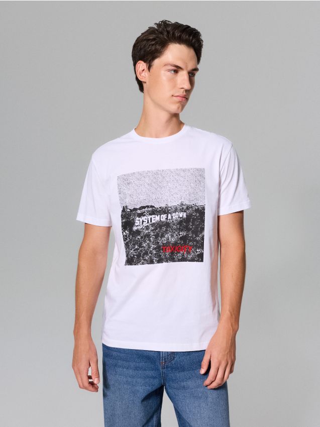 Sinsay - Tricou din bumbac cu mânecă scurtă System of a Down - alb