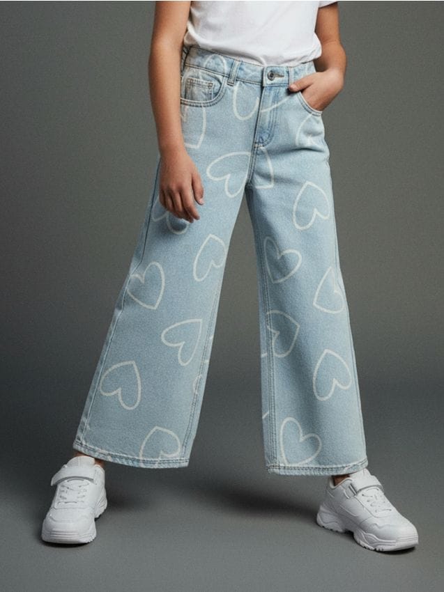 Sinsay - Blugi wide leg - Gri-albăstrui