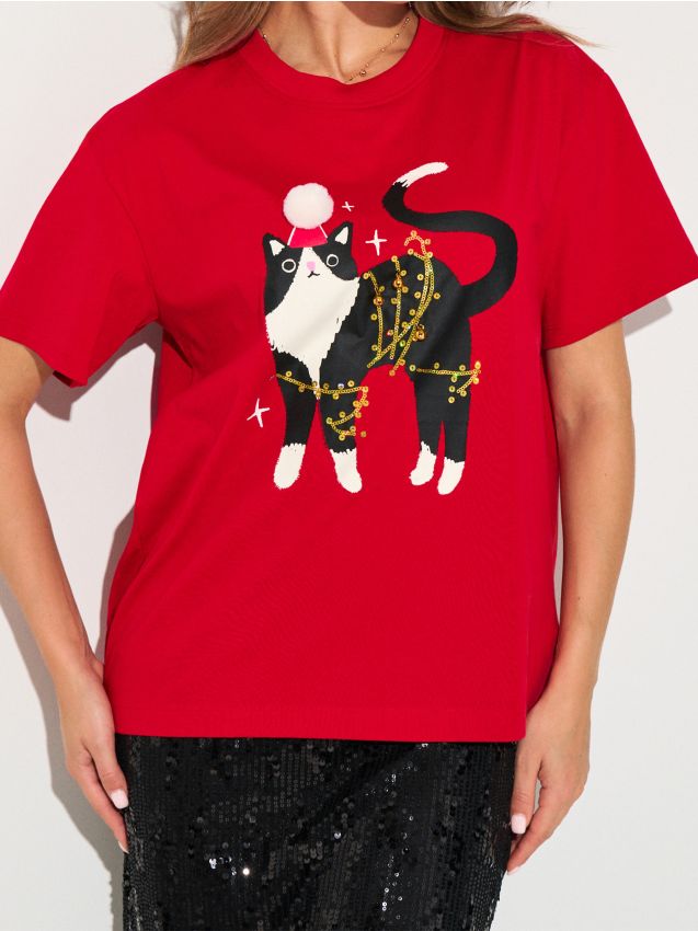 Sinsay - Bavlnené tričko - červená