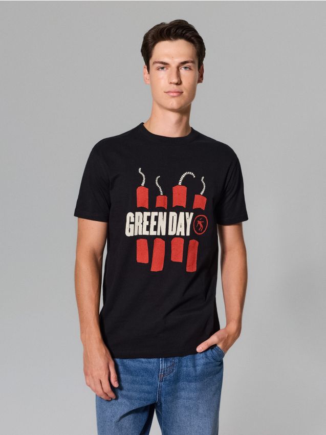 Sinsay - Tricou din bumbac cu mânecă scurtă Green Day - negru