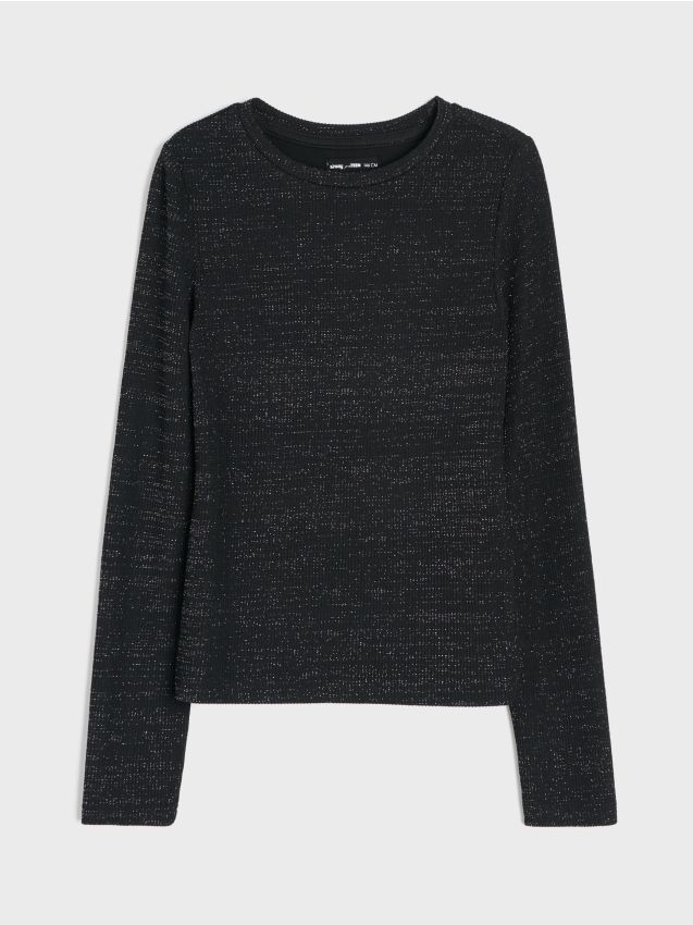 Sinsay - Tricou striat cu fir metalizat - negru