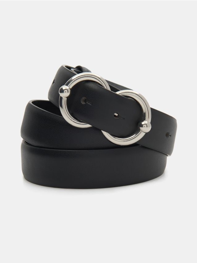 Sinsay - Curea din piele ecologică cu cataramă argintie - negru