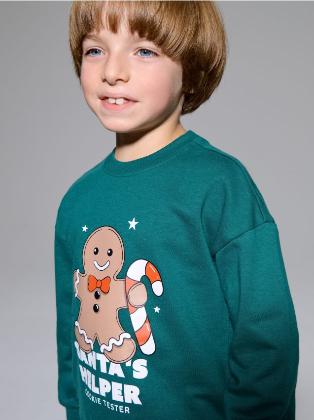 Sinsay - Vianočná mikina s potlačou medovníkového panáčika - green spruce