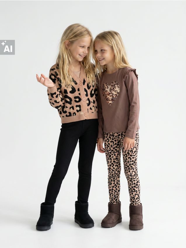 Sinsay - Colanți din bumbac cu imprimeu leopard 2 pack - multicolor