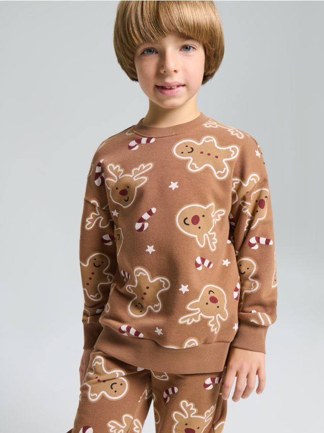 Sinsay - Mikina s okrúhlym výstrihom s vianočným motívom - tmavohnedá