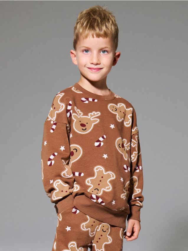 Sinsay - Mikina s okrúhlym výstrihom s vianočným motívom - tmavohnedá