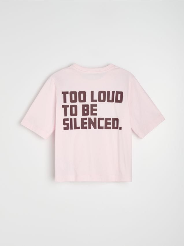 Sinsay - Tricou din bumbac cu inscripție - roz-pastel