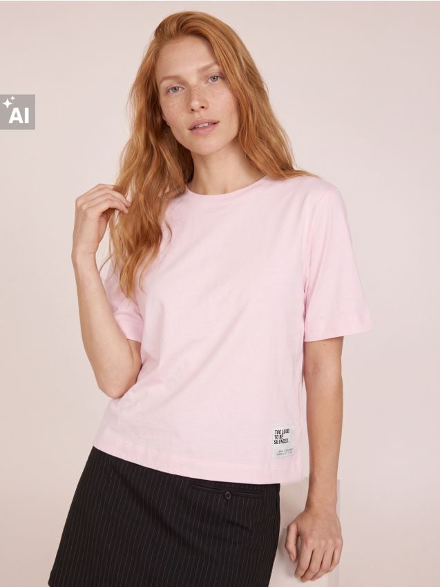 Sinsay - Tricou din bumbac cu inscripție - roz-pastel