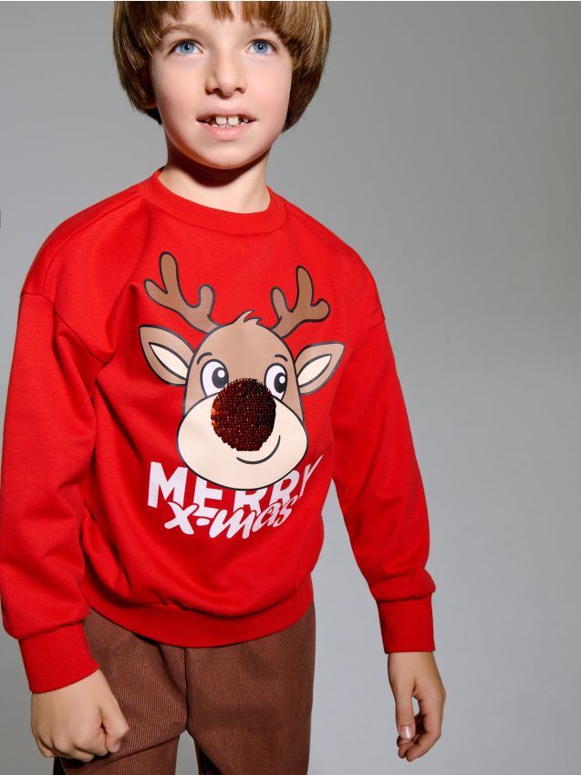 Sinsay - Bluză de Crăciun crewneck cu motiv de ren - roșu