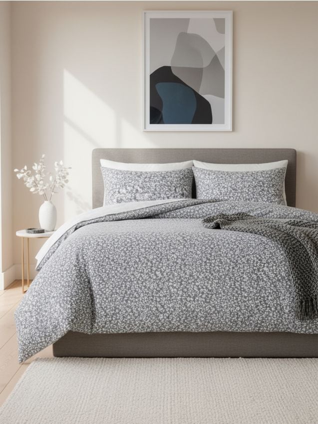Sinsay - Set de lenjerie de pat cu flori - gri-închis
