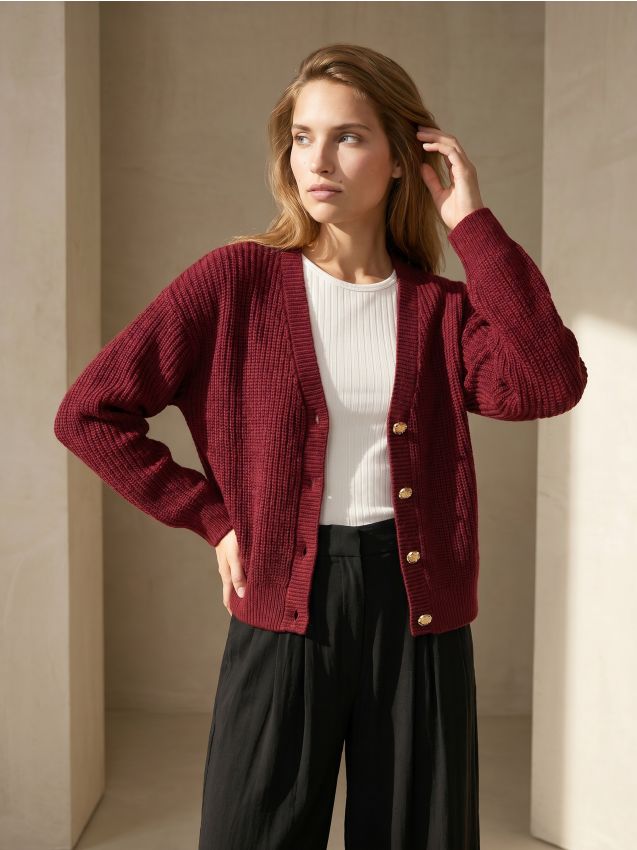 Sinsay - Cardigan cu nasturi decorativi - violet-orhidee
