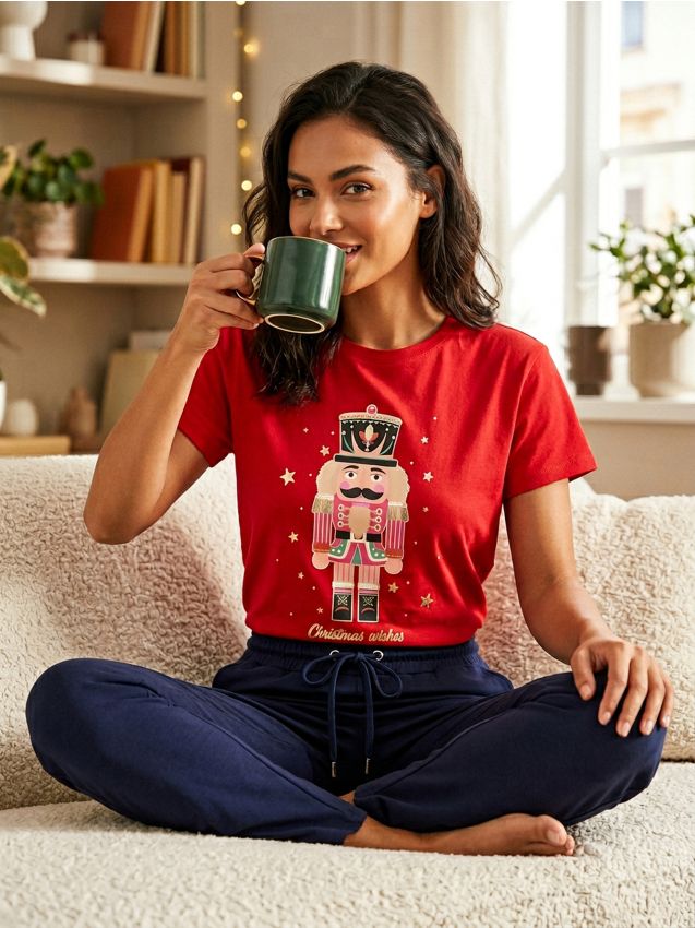 Sinsay - Tricou cu motiv de sărbători - roșu