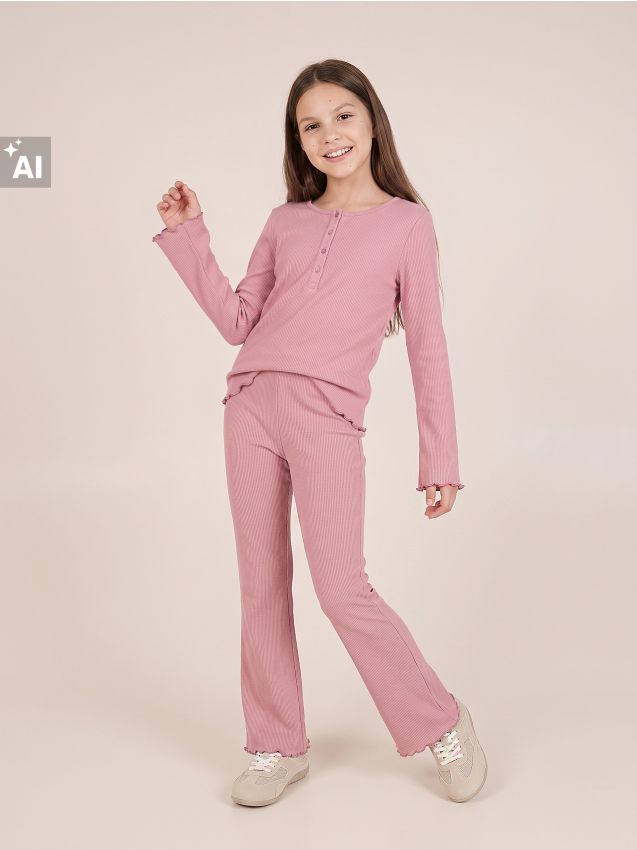 Sinsay - Set: tricou și colanți flare cu viscoză - mov
