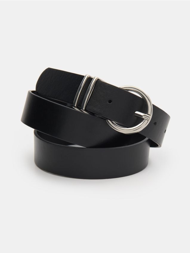 Sinsay - Curea din piele ecologică cu cataramă argintie - negru