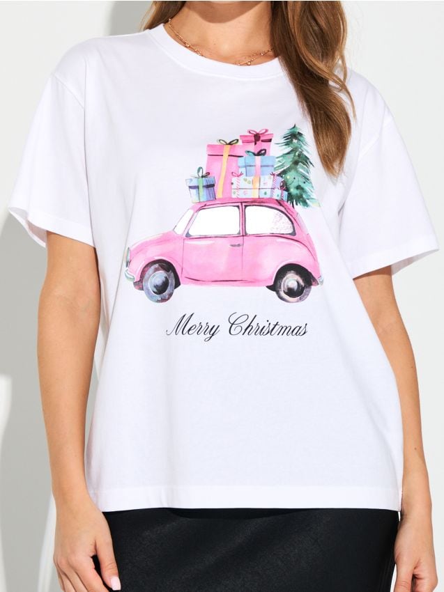 Sinsay - Tricou oversize din bumbac cu imprimeu - alb