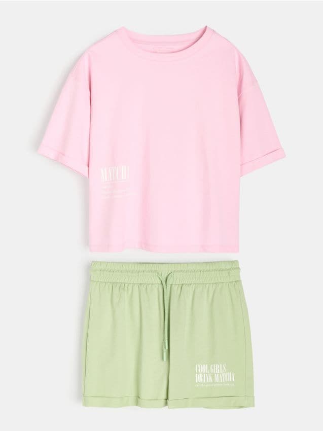 Sinsay - Pijamă din bumbac în două piese - violet-orhidee