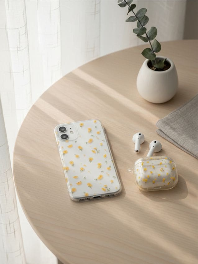 Sinsay - Set de huse pentru iPhone și AirPods cu motiv floral - alb