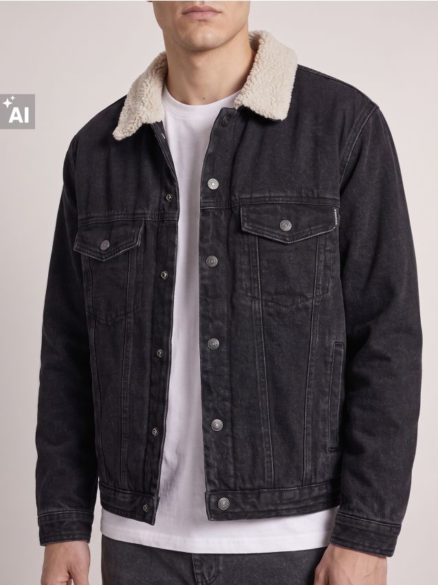 Sinsay - Jachetă din denim căptușită cu guler sherpa - negru
