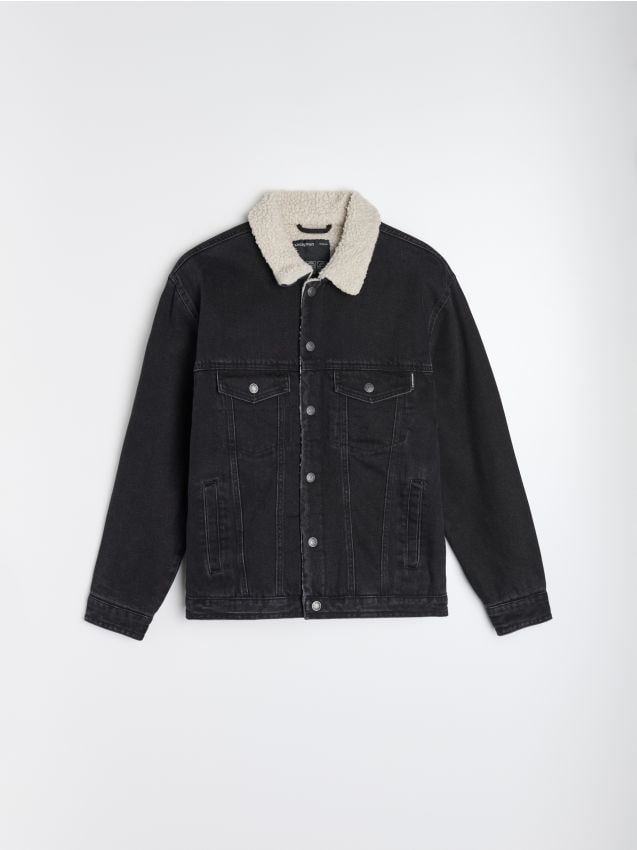 Sinsay - Jachetă din denim căptușită cu guler sherpa - negru