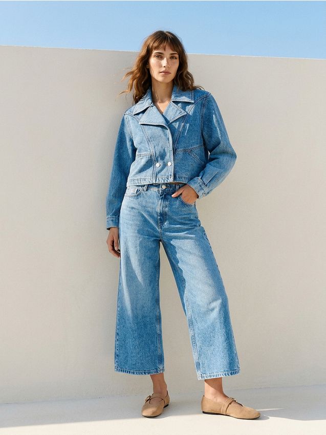 Sinsay - Pantaloni culotte din denim - albastru