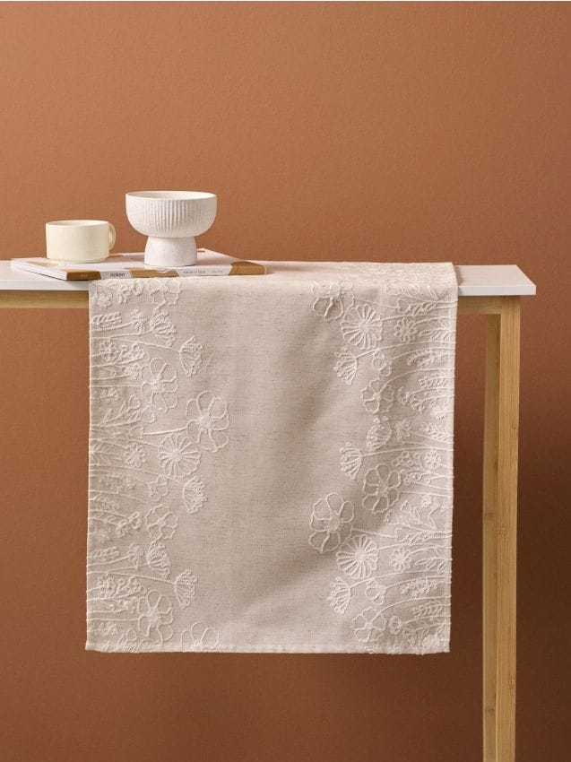 Sinsay - Traversă de masă cu broderie florală - crem