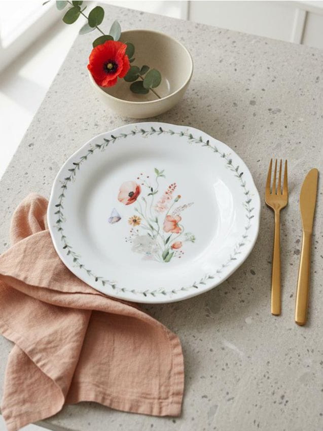 Sinsay - Farfurie ceramică cu motiv floral - alb