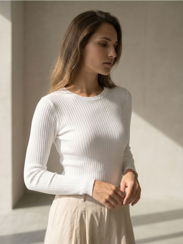 Sinsay - Pulover cu model în dungi și viscoză - crem