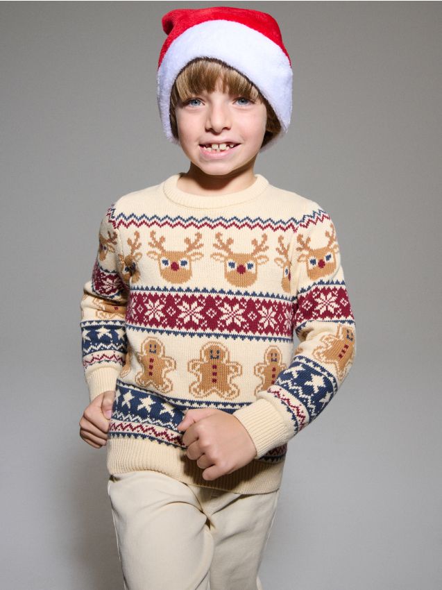 Sinsay - Vianočný sveter s motívom sobov a perníčkov - telová