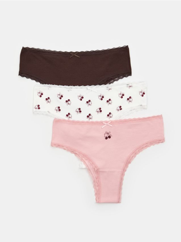 Sinsay - Chiloți brazilieni din bumbac cu dantelă 3 pachete - multicolor