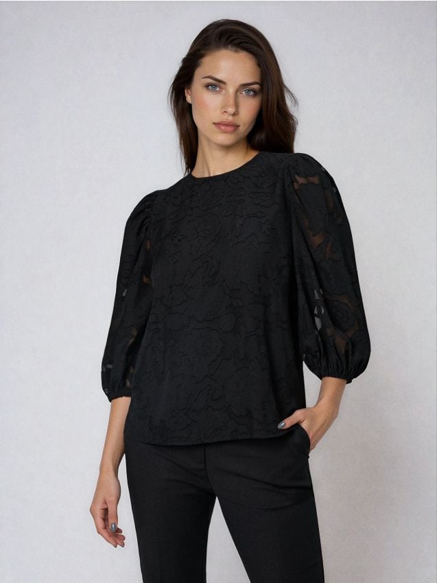 Sinsay - Blúzka s pufovanými rukávmi - čierna