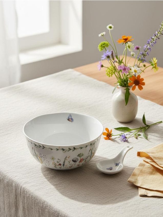 Sinsay - Bol ceramic cu motiv floral - alb