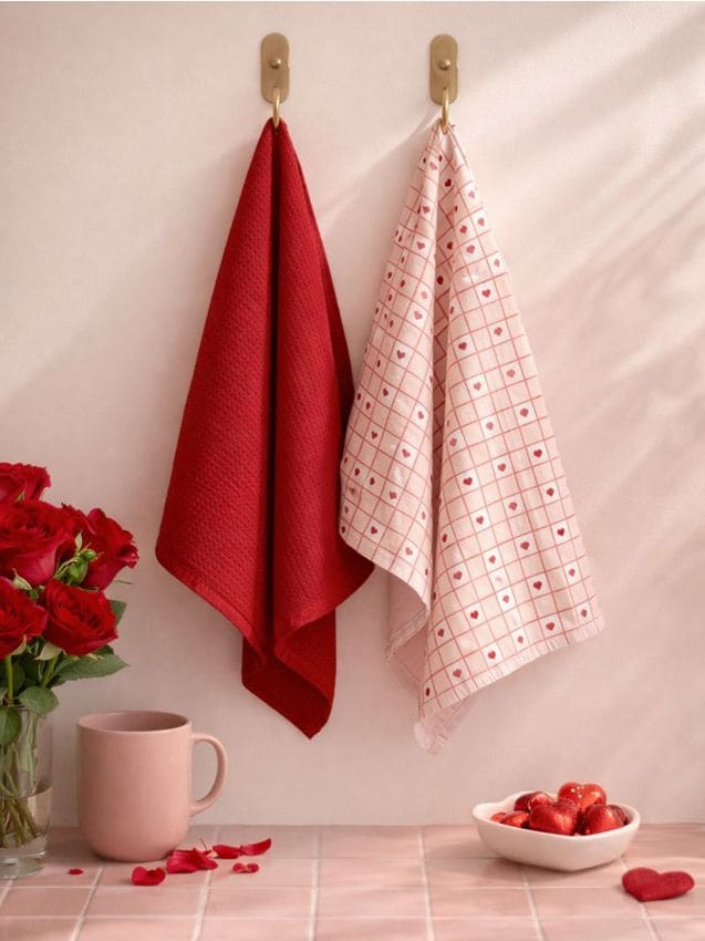 Sinsay - Комплект Кухненски Кърпи За Свети Валентин На Карета Със Сърца 2 Броя