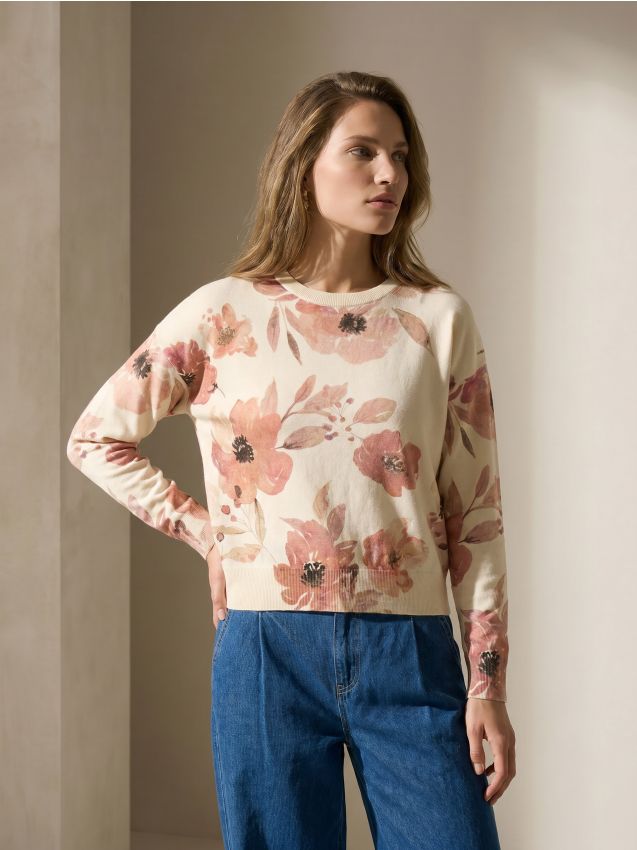 Sinsay - Pulover cu motiv floral cu vâscoză - multicolor