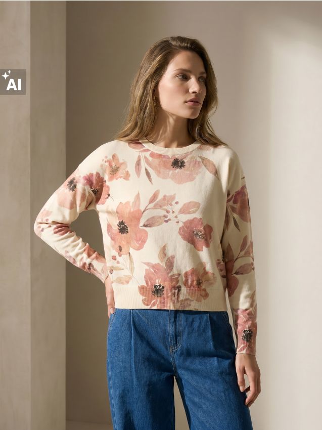 Sinsay - Pulover cu motiv floral cu vâscoză - multicolor