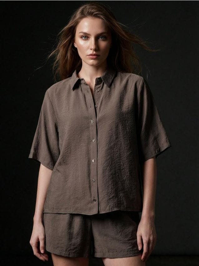 Sinsay - Cămașă cu mâneci scurte - maro