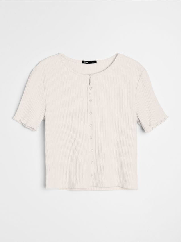 Sinsay - Bluza rib cu nasturi de perlă din vâscoză - crem
