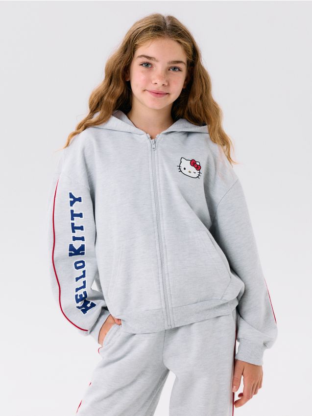 Top da jogging con zip e cappuccio Hello Kitty - grigio chiaro