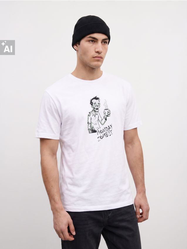 Sinsay - Tricou din bumbac cu imprimeu - alb