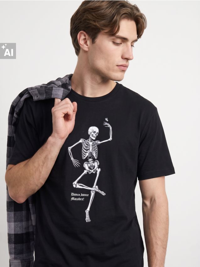 Sinsay - Tricou din bumbac cu imprimeu - negru