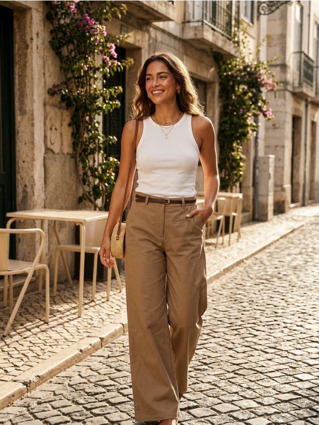 Sinsay - Pantaloni evazați cu curea - bej