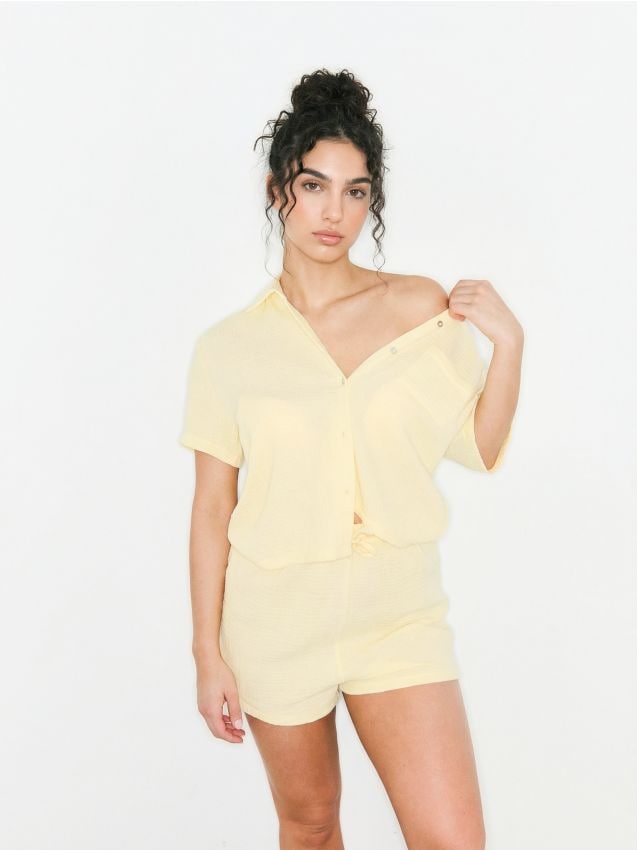 Sinsay - Pijamă din bumbac în două piese - galben-deschis