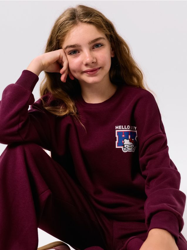 Sinsay - Bluză crewneck cu imprimeu Hello Kitty - bordo