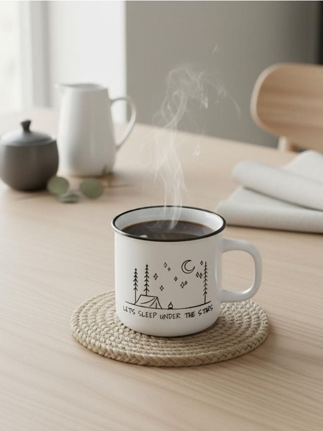 Sinsay - Cană ceramică cu motiv de călătorie - alb