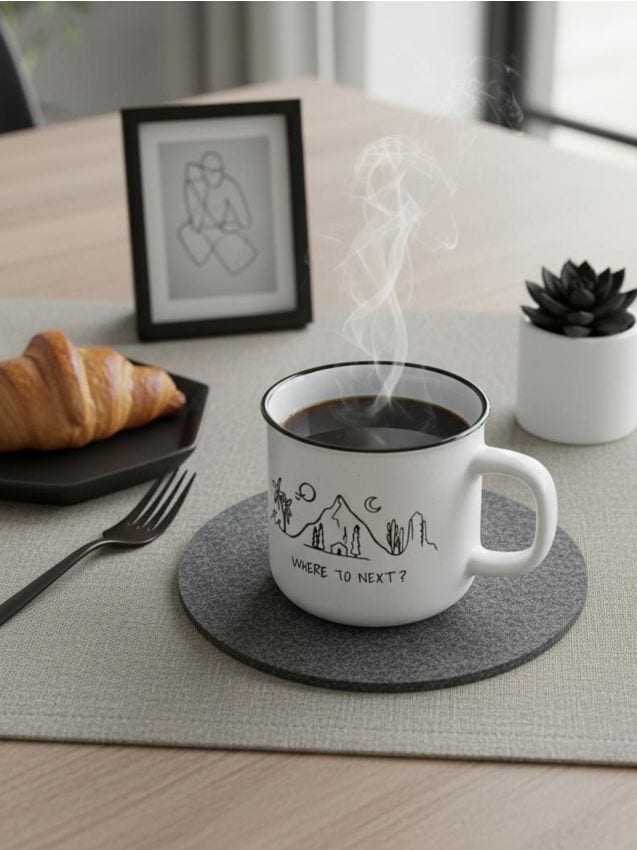 Sinsay - Cană ceramică cu motiv de călătorie - negru