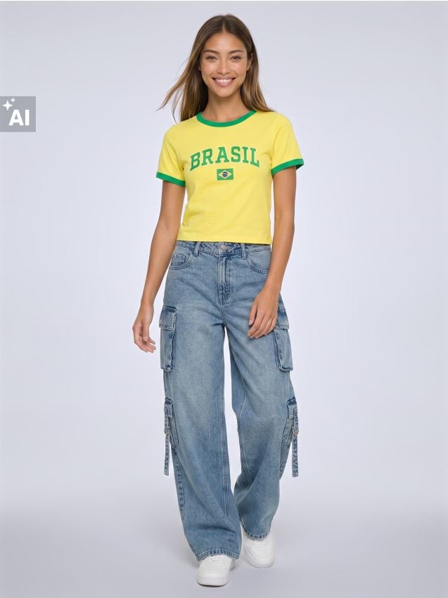Sinsay - Tricou din bumbac cu inscripție BRASIL - galben