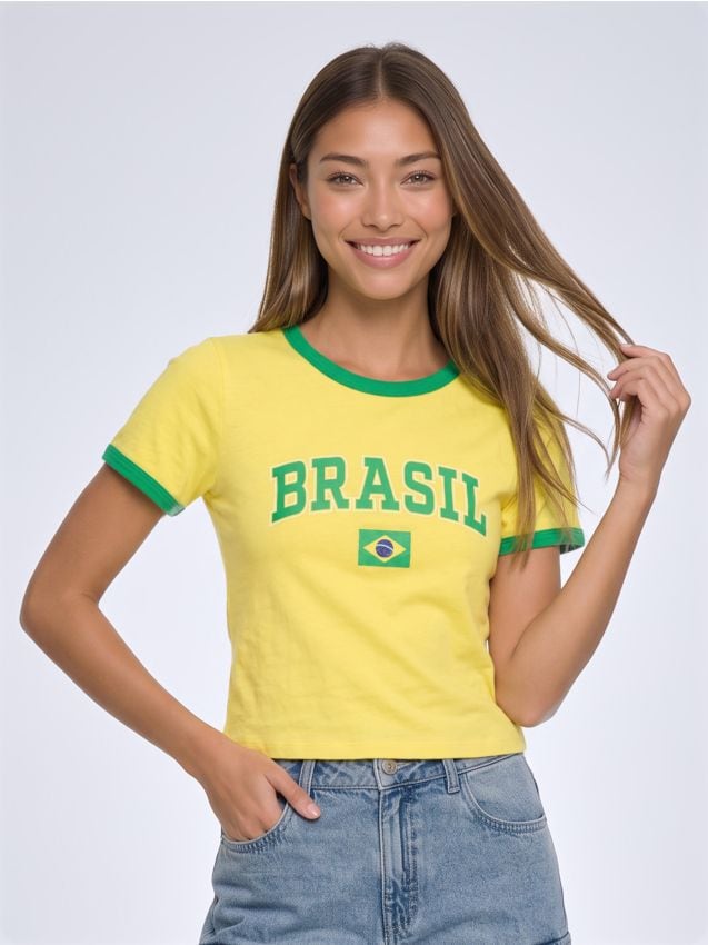 Sinsay - Tricou din bumbac cu inscripție BRASIL - galben