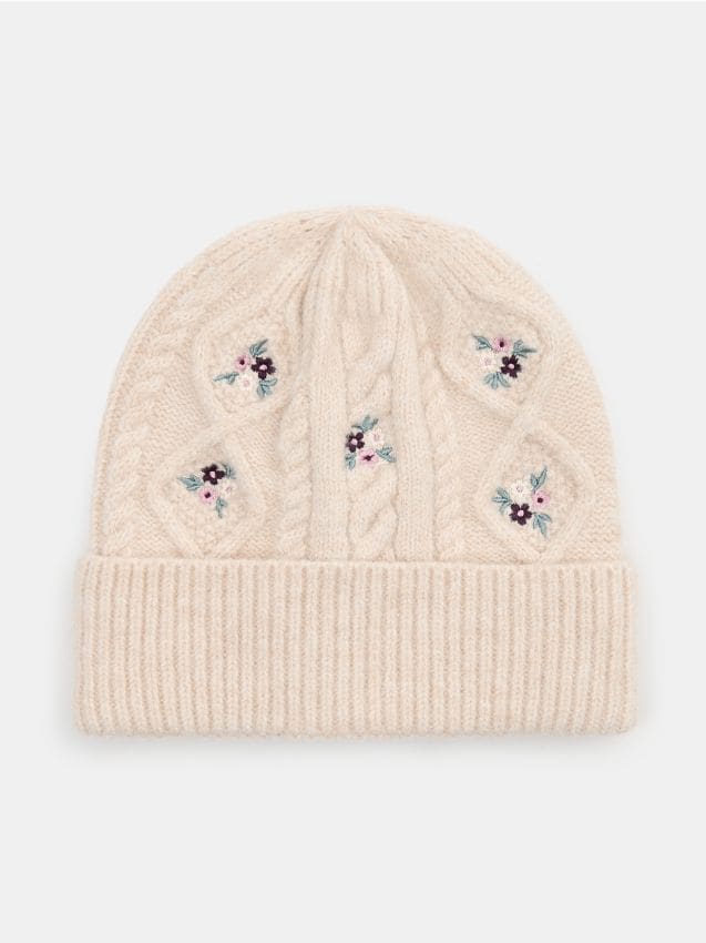 Sinsay - Căciulă cu amestec de lână și broderie florală - nude