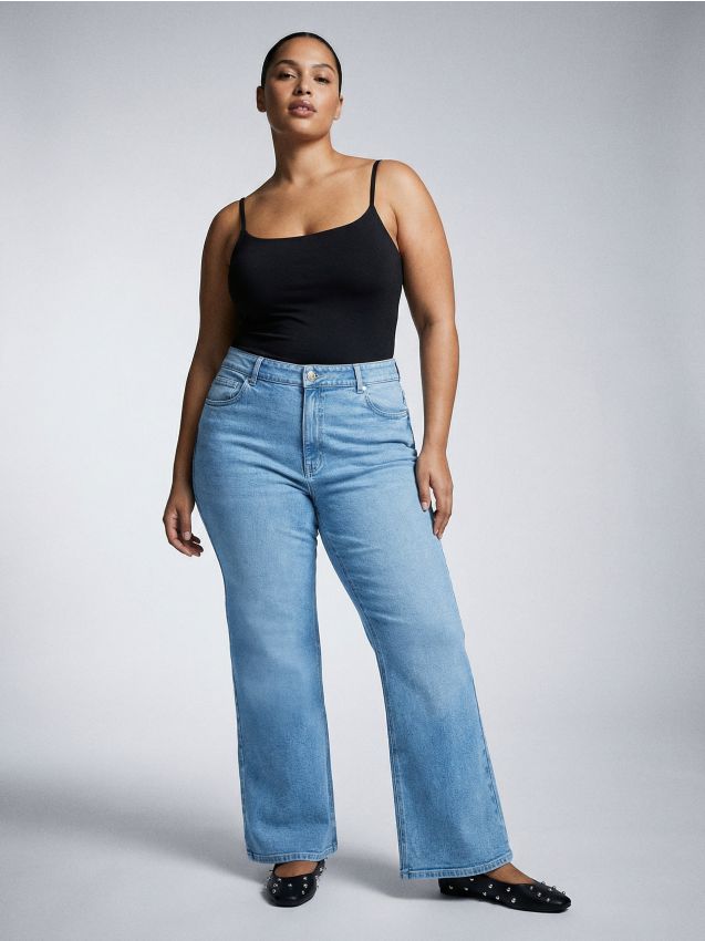 Jeans bootcut a vita alta plus size - blu