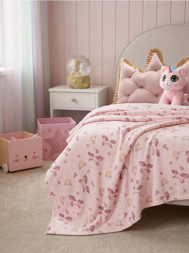 Sinsay - Pătură cu model de unicorni - roz-pastel
